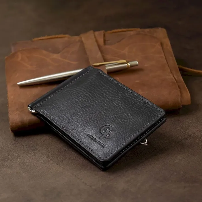 Чоловічий затискач для грошей з монетницею GRANDE PELLE 11548 Чорний