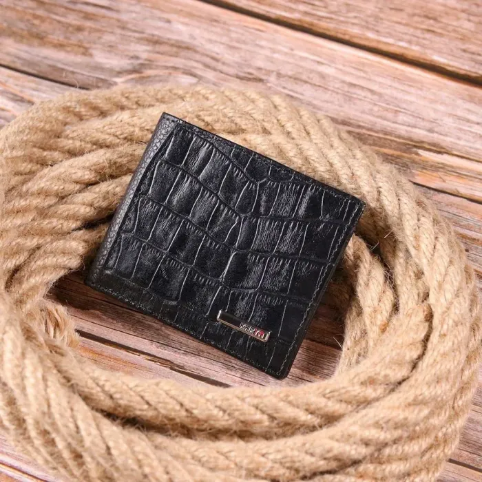 Мужской зажим с монетницей из натуральной кожи с тиснением под крокодила KARYA 21406 Черный
