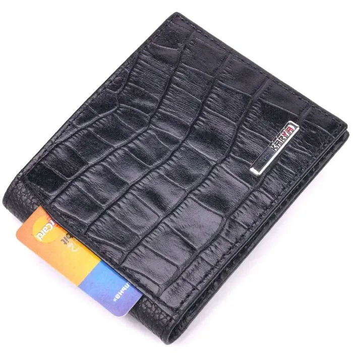 Мужской зажим с монетницей из натуральной кожи с тиснением под крокодила KARYA 21406 Черный