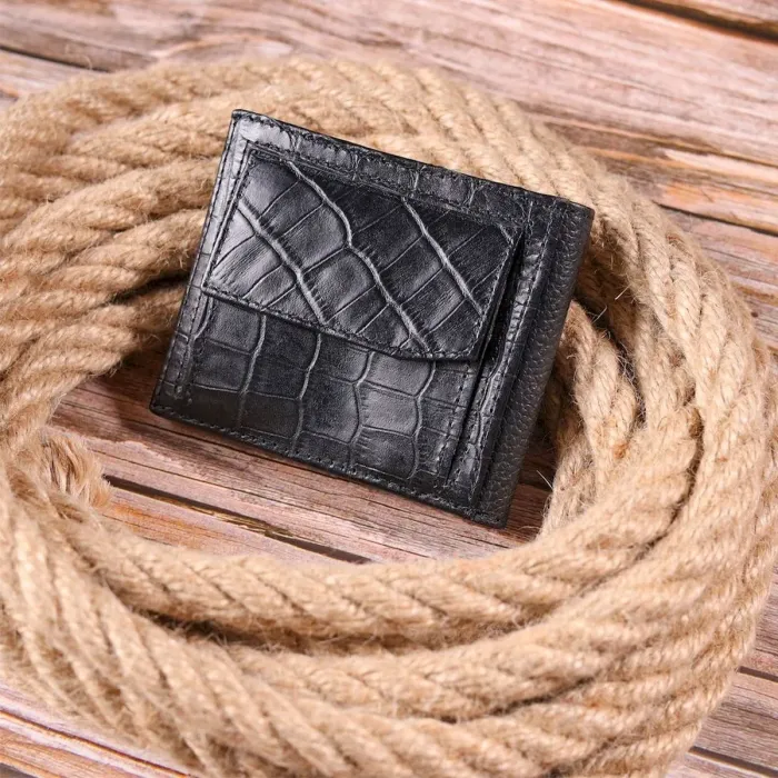 Мужской зажим с монетницей из натуральной кожи с тиснением под крокодила KARYA 21406 Черный