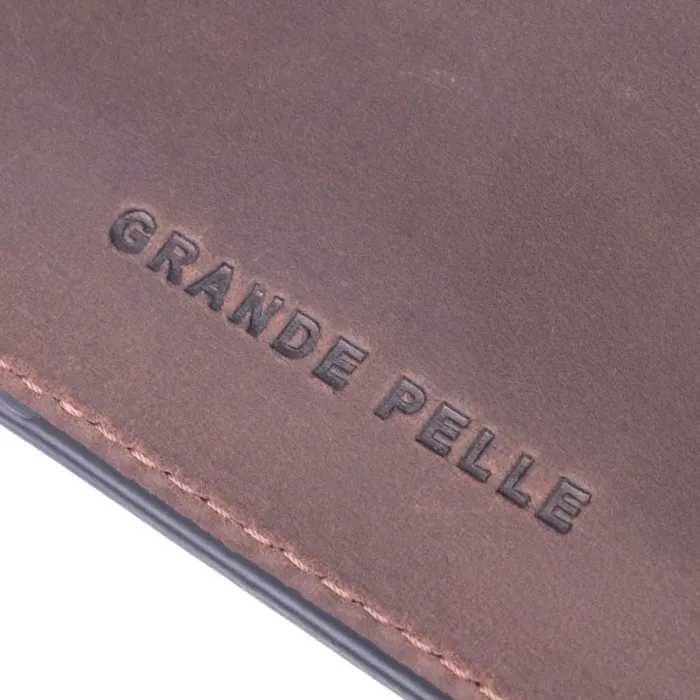 Надежная обложка из винтажной кожи на военный билет Тризуб ЗСУ GRANDE PELLE 16752 Коричневая