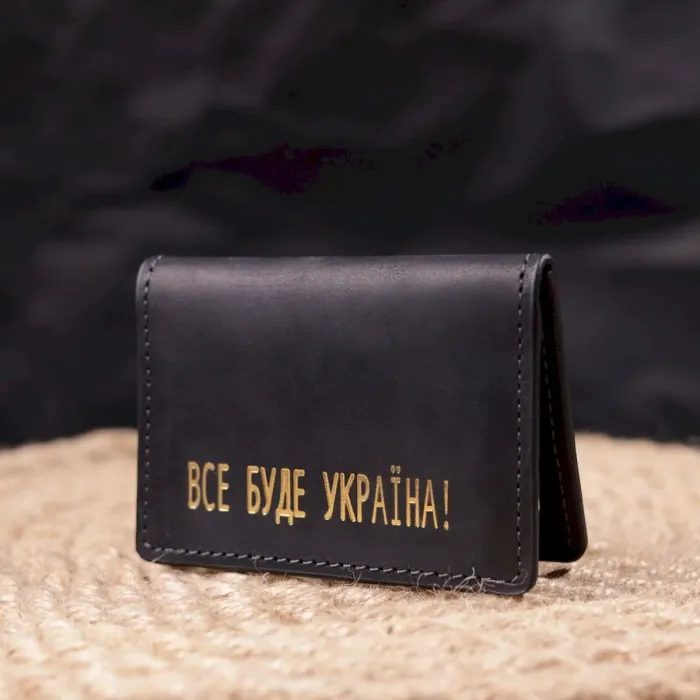 Надежная обложка на автодокументы в винтажной коже Украина GRANDE PELLE 16749 Черная