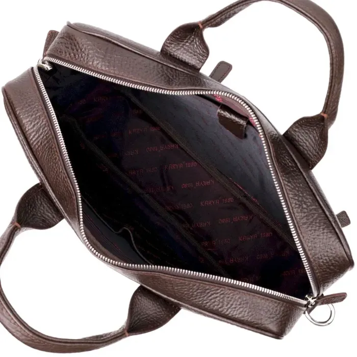 Надежная сумка-портфель на плечо KARYA 20874 кожаная Коричневый