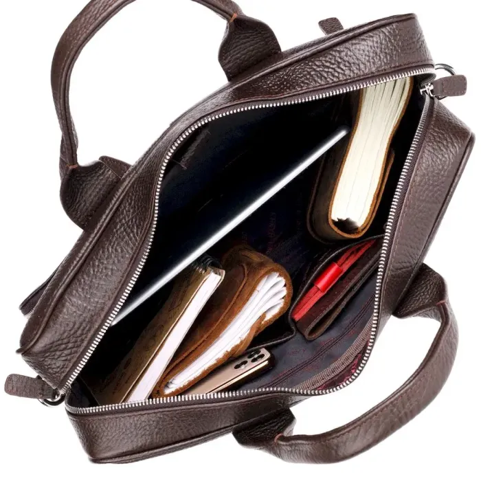 Надежная сумка-портфель на плечо KARYA 20874 кожаная Коричневый