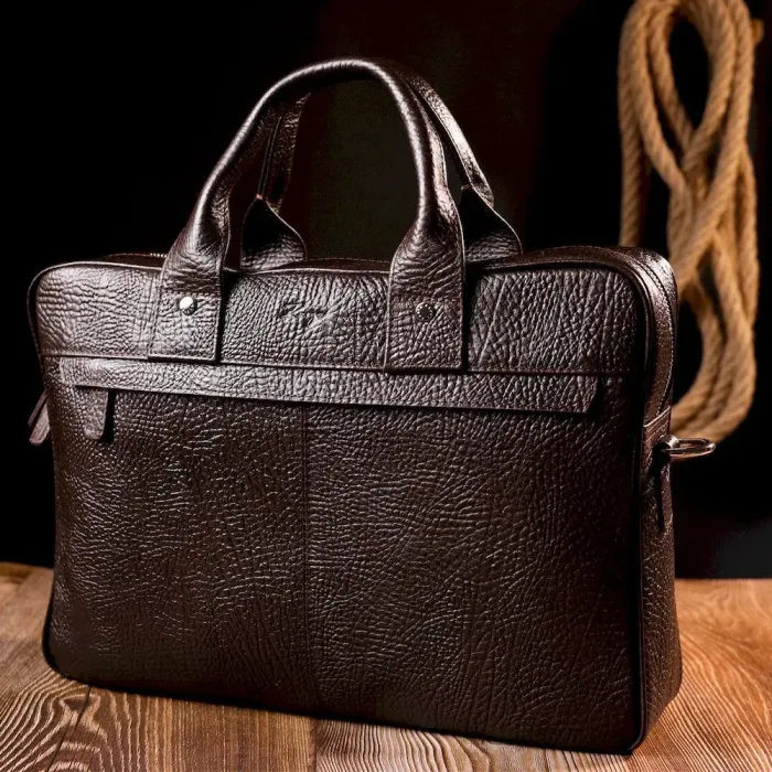 Надежная сумка-портфель на плечо KARYA 20874 кожаная Коричневый