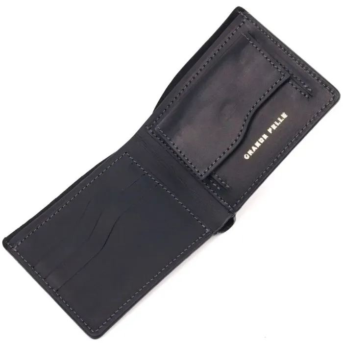 Надійне шкіряне портмоне з вінтажної шкіри в два складення Україна GRANDE PELLE 16735 Чорний