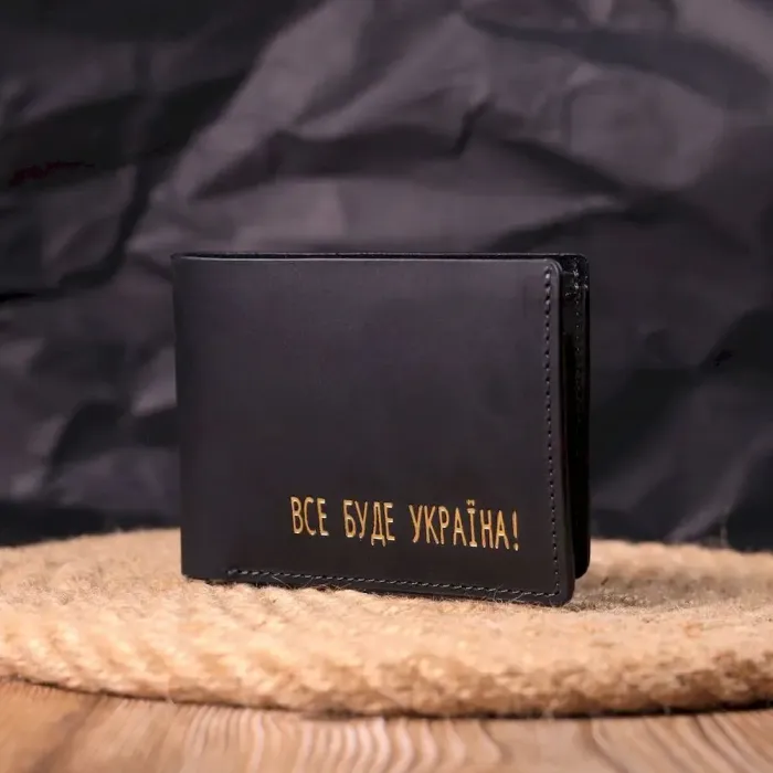 Надійне шкіряне портмоне з вінтажної шкіри в два складення Україна GRANDE PELLE 16735 Чорний