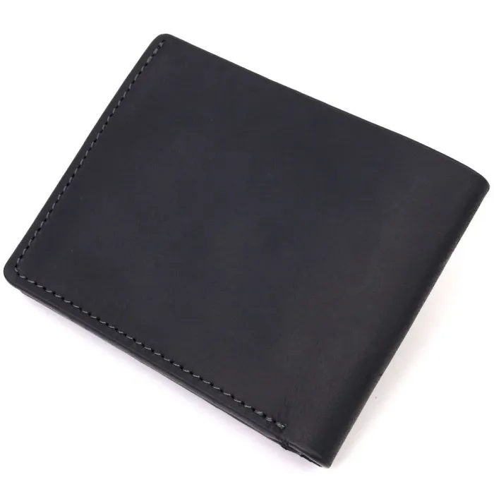 Надійне шкіряне портмоне з вінтажної шкіри в два складення Україна GRANDE PELLE 16735 Чорний