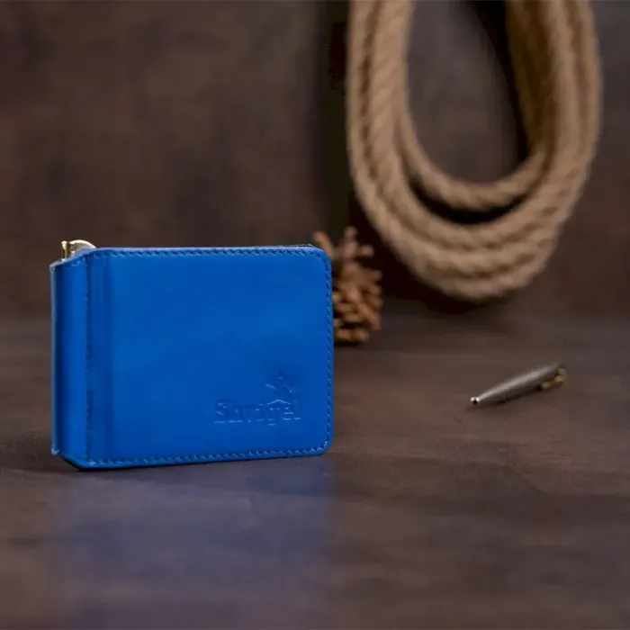 Надійний затискач для грошей із натуральної шкіри SHVIGEL 00342 Синій