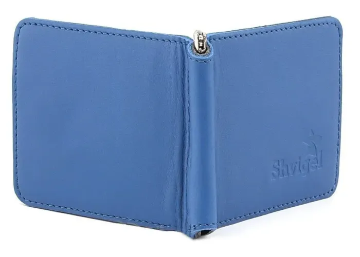Надійний затискач для грошей із натуральної шкіри SHVIGEL 00342 Синій