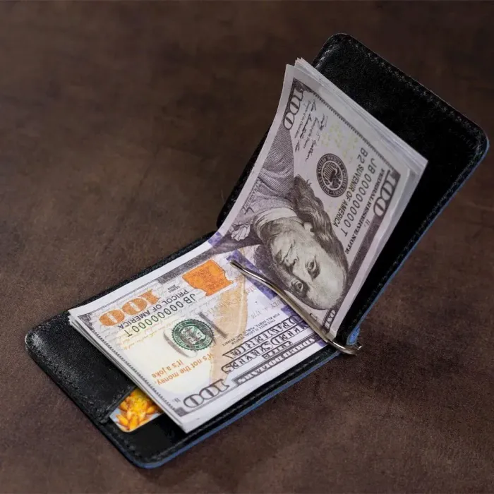 Надійний затискач для грошей із натуральної шкіри SHVIGEL 00342 Синій