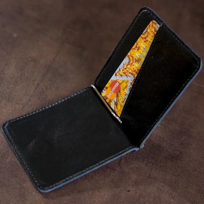 Надійний затискач для грошей із натуральної шкіри SHVIGEL 00342 Синій