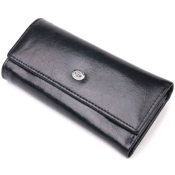Надійний гаманець-ключниця із натуральної гладкої шкіри ST Leather 19415 Чорний
