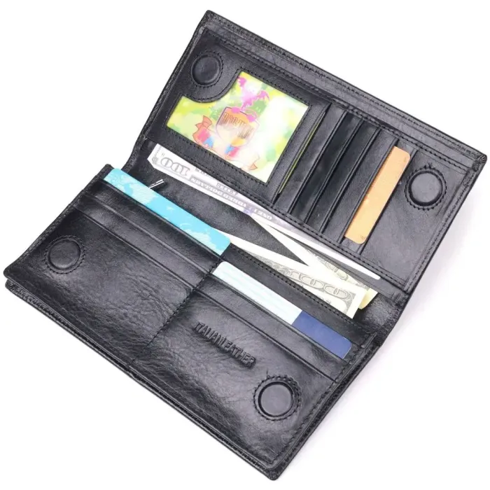 Надежный мужской бумажник из натуральной гладкой кожи в два сложения ST Leather 19414 Черный