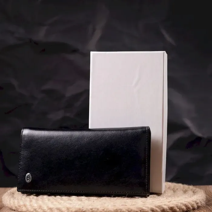 Надежный мужской бумажник из натуральной гладкой кожи в два сложения ST Leather 19414 Черный