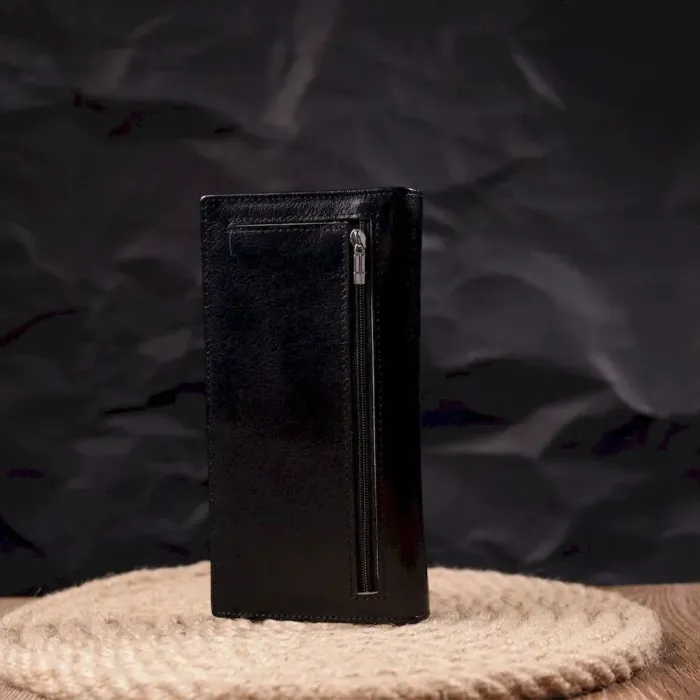 Надежный мужской бумажник из натуральной гладкой кожи в два сложения ST Leather 19414 Черный