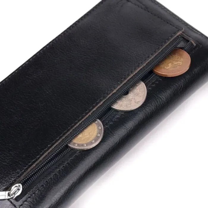 Надежный мужской бумажник из натуральной гладкой кожи в два сложения ST Leather 19414 Черный