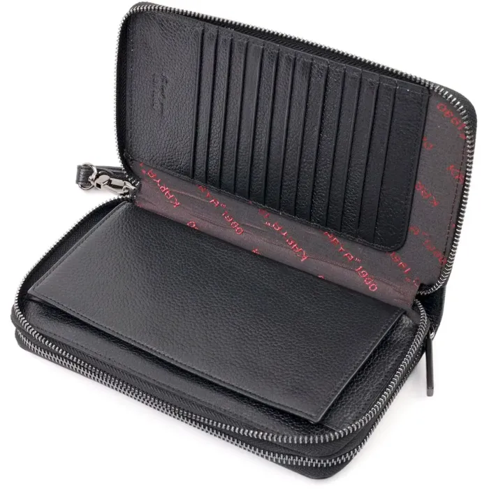 Надійний чоловічий клатч із зернистої шкіри KARYA 20906 Чорний