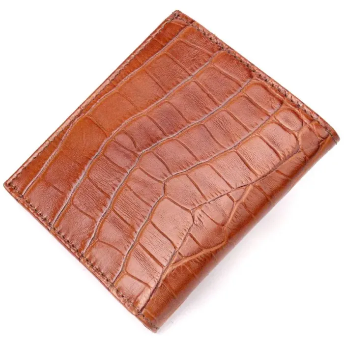 Надежный мужской кошелек из фактурной кожи под рептилию KARYA 21058 Коричневый