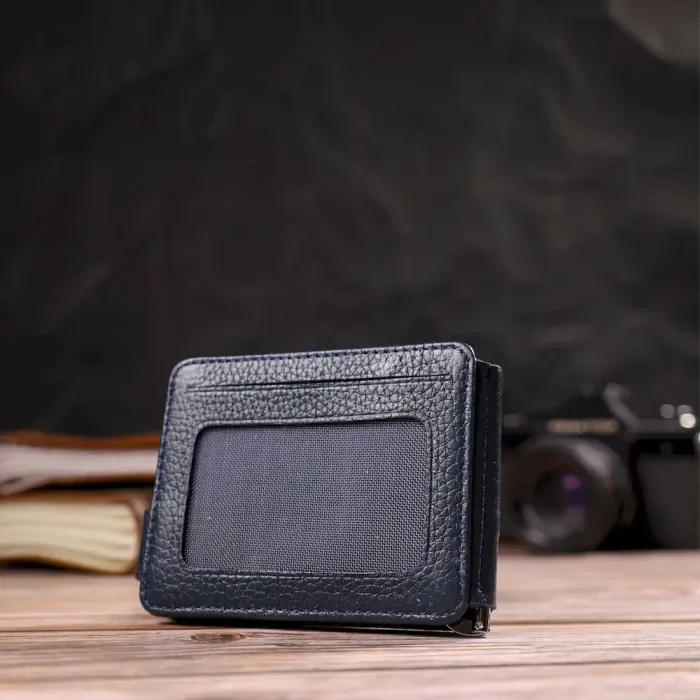 Надежный мужской зажим для денег из натуральной кожи флотар CANPELLINI 21941 Синий