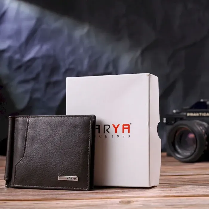 Надійний чоловічий затиск із натуральної шкіри KARYA 21417 Коричневий