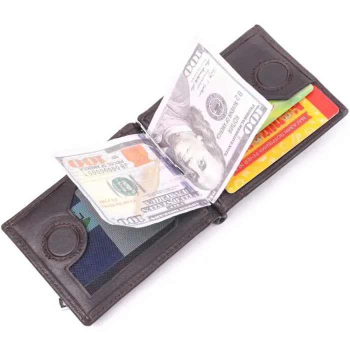 Надійний чоловічий затиск із натуральної шкіри KARYA 21417 Коричневий