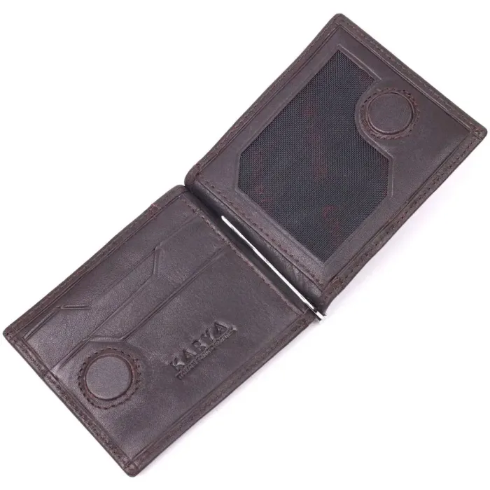 Надійний чоловічий затиск із натуральної шкіри KARYA 21417 Коричневий