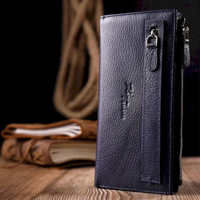 Надійний складаний гаманець із натуральної шкіри KARYA 21130 Синій