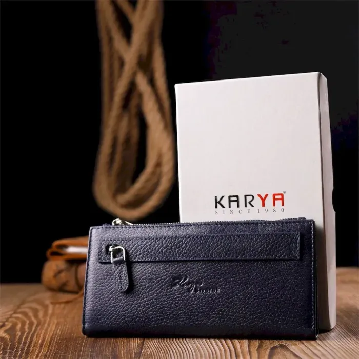Надійний складаний гаманець із натуральної шкіри KARYA 21130 Синій
