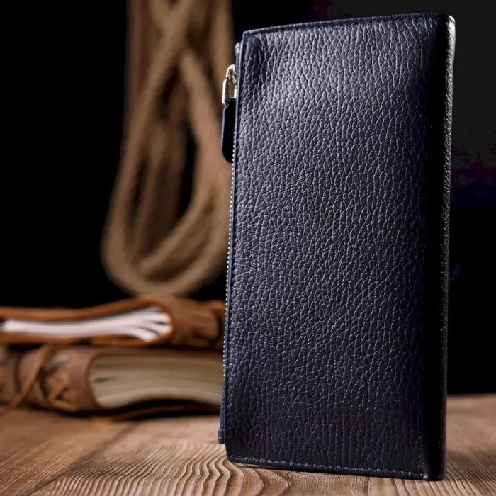 Надійний складаний гаманець із натуральної шкіри KARYA 21130 Синій