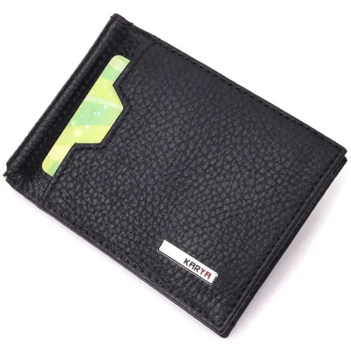 Надійний затискач для грошей з натуральної шкіри KARYA 21354 Чорний