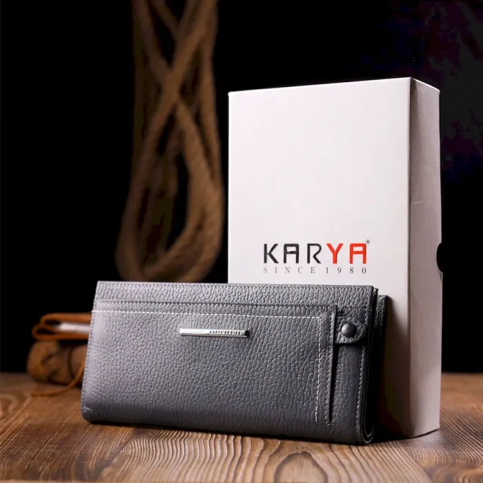 Надійний жіночий горизонтальний гаманець із натуральної шкіри KARYA 21095 Сірий