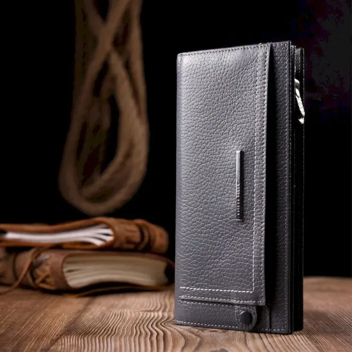 Надійний жіночий горизонтальний гаманець із натуральної шкіри KARYA 21095 Сірий