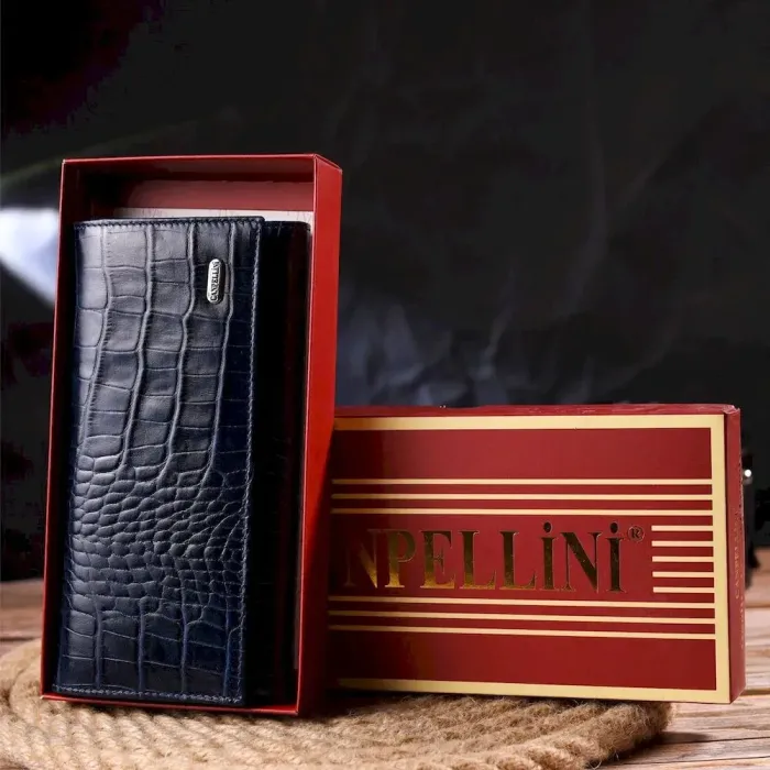 Надежный женский кошелек с монетницей из натуральной фактурной кожи CANPELLINI 21531 Синий