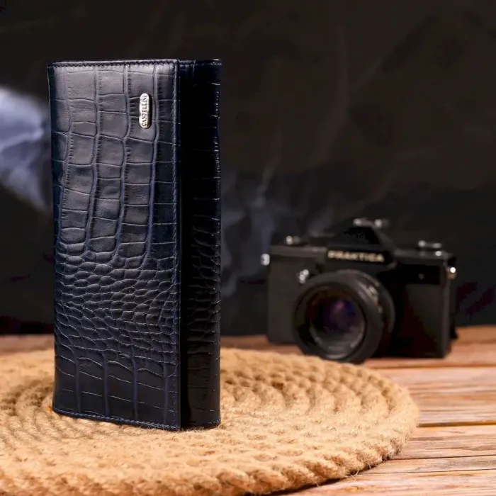 Надежный женский кошелек с монетницей из натуральной фактурной кожи CANPELLINI 21531 Синий