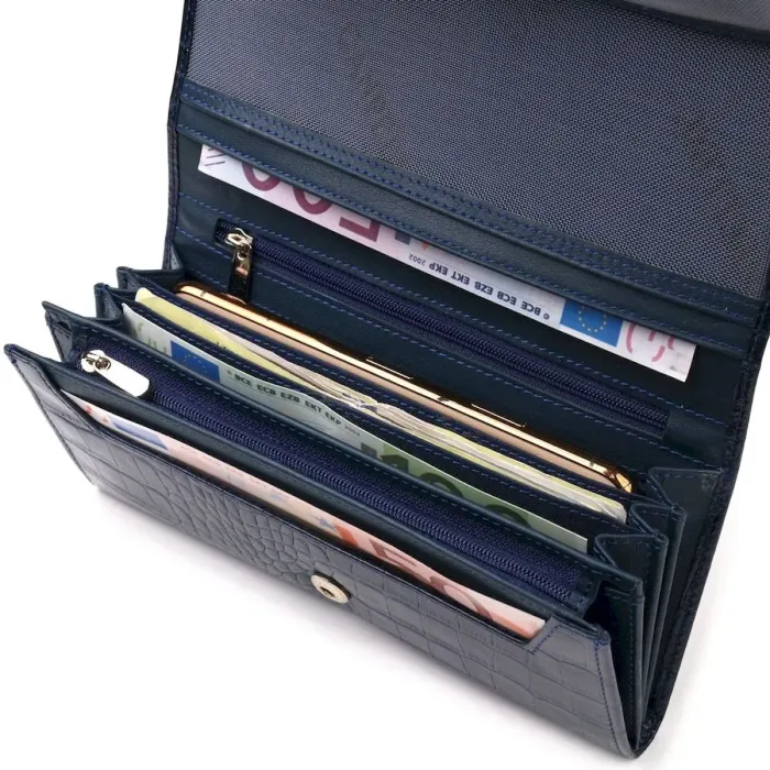 Надежный женский кошелек с монетницей из натуральной фактурной кожи CANPELLINI 21531 Синий