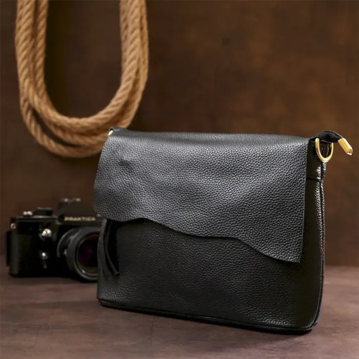 Невелика жіноча шкіряна сумка Vintage 20685 Чорний