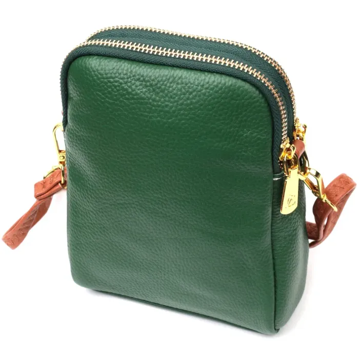 Невелика сумка трапеція для жінок з натуральної шкіри Vintage 22268 Зелена