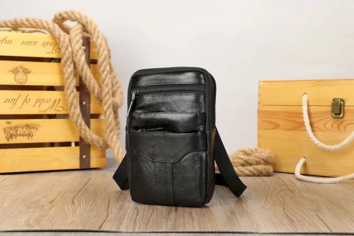 Невелика шкіряна поясна сумка Vintage 20359 Чорний