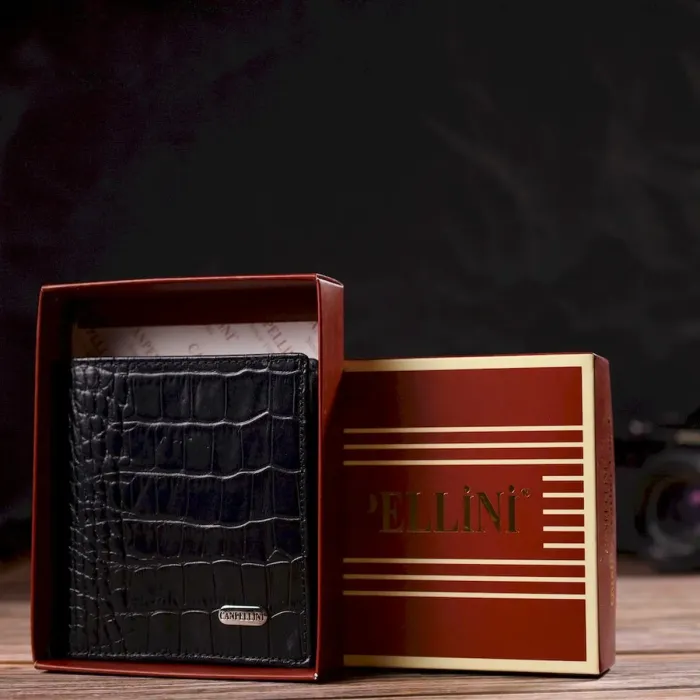 Небольшое кожаное портмоне для мужчин с тиснением под крокодила CANPELLINI 21738 Черное
