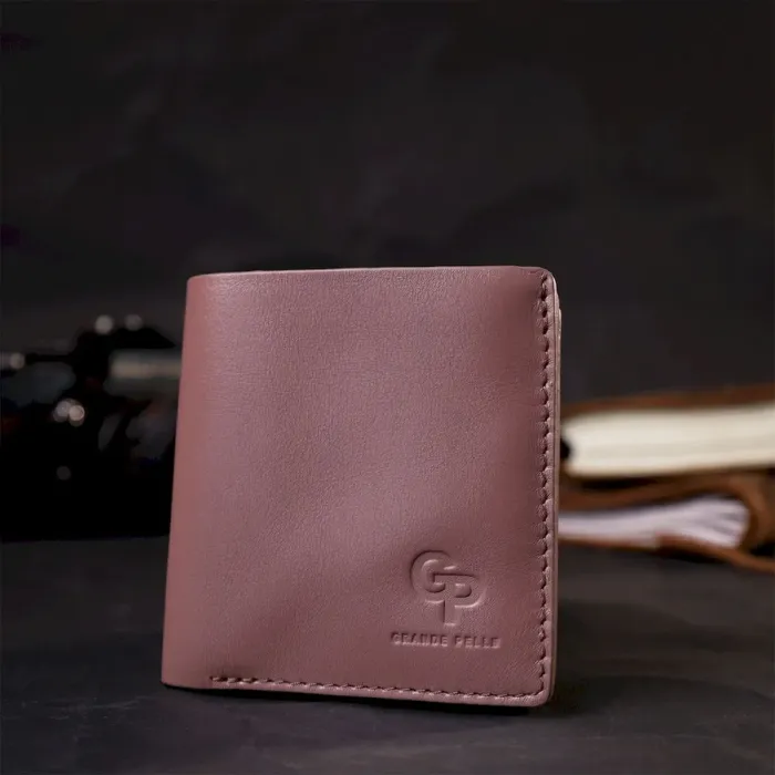 Невеликий портмоне з натуральної шкіри GRANDE PELLE 16799 Пудровий