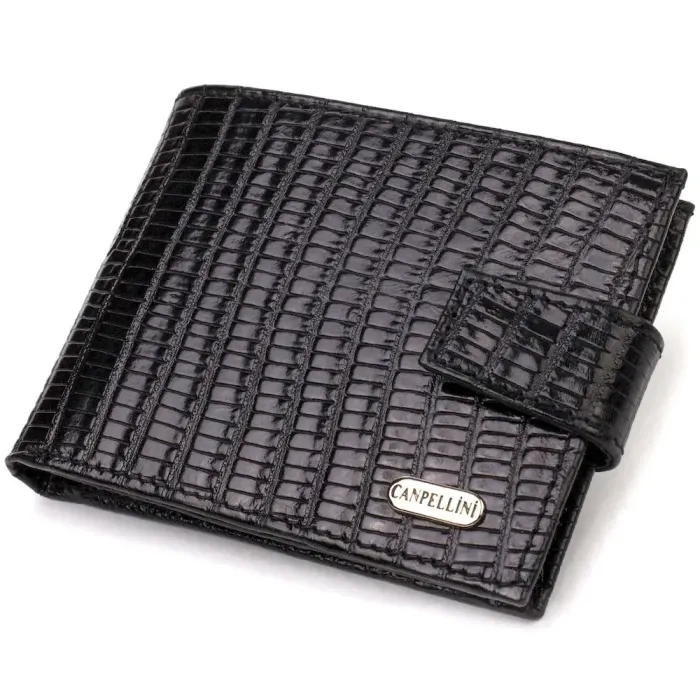 Невеликий фактурний чоловічий гаманець з натуральної шкіри з тисненням CANPELLINI 21748 Чорний