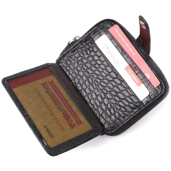 Невеликий гаманець із натуральної фактурної шкіри під крокодила KARYA 20969 Чорний
