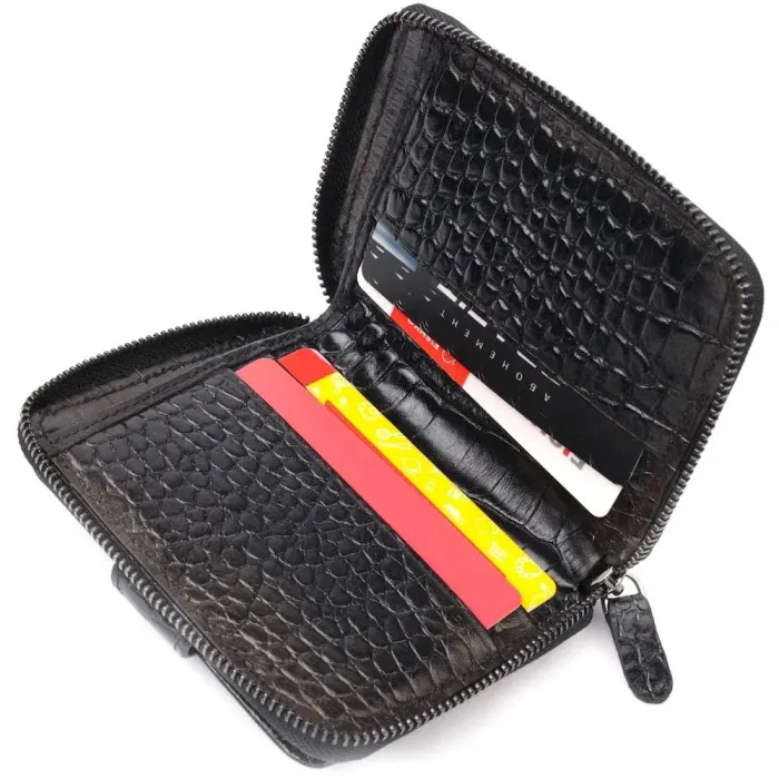 Невеликий гаманець із натуральної фактурної шкіри під крокодила KARYA 20969 Чорний