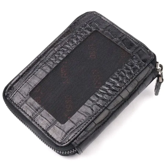 Невеликий гаманець із натуральної фактурної шкіри під крокодила KARYA 20969 Чорний