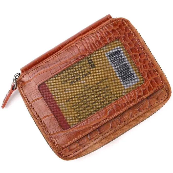 Небольшой кошелек из натуральной фактурной кожи под крокодила KARYA 20973 Коричневый