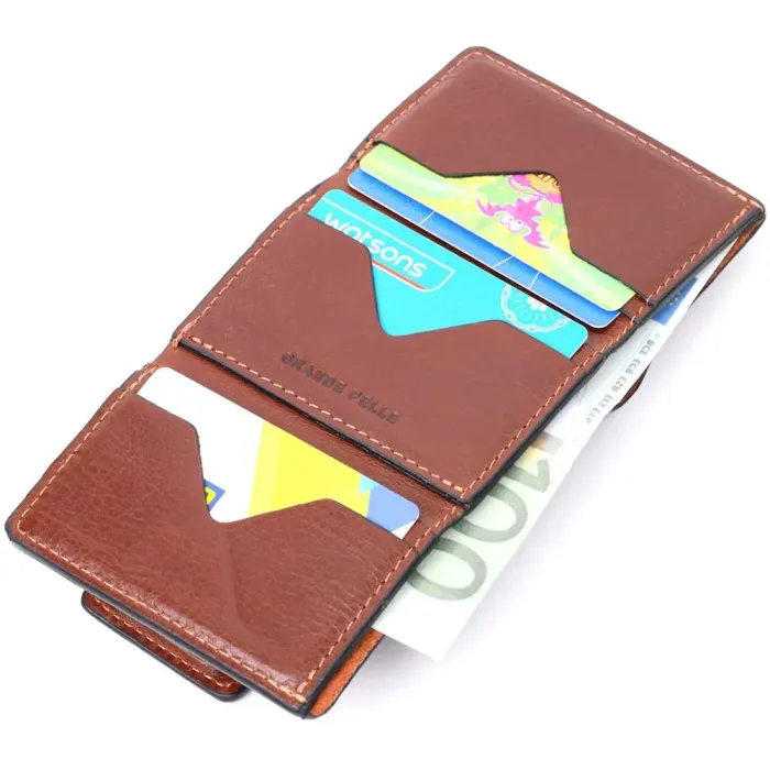 Невеликий гаманець з натуральної шкіри в три додавання GRANDE PELLE 11662 Коричневий