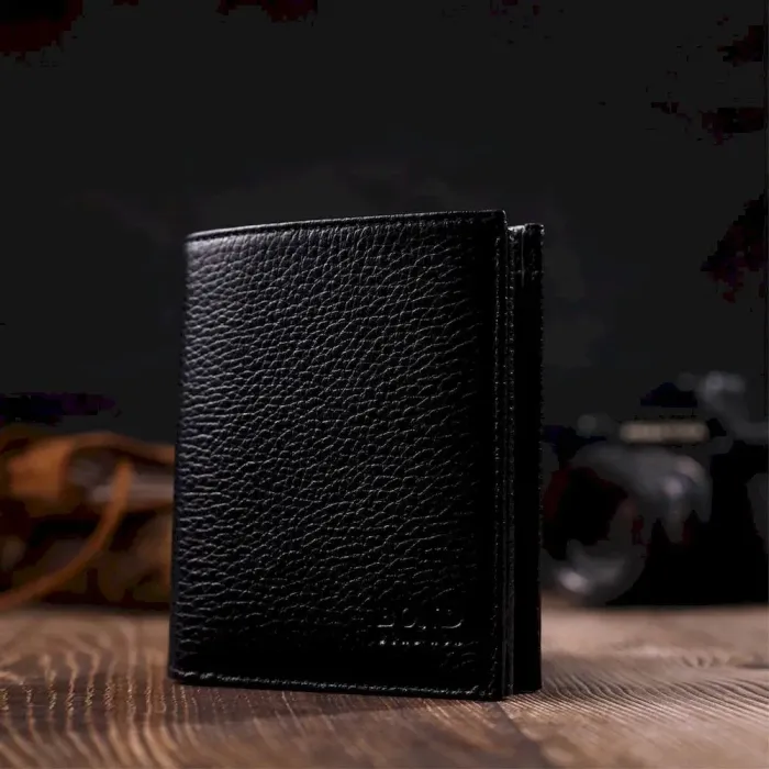 Невеликий чоловічий гаманець із натуральної зернистої шкіри без застібки BOND 21988 Чорний