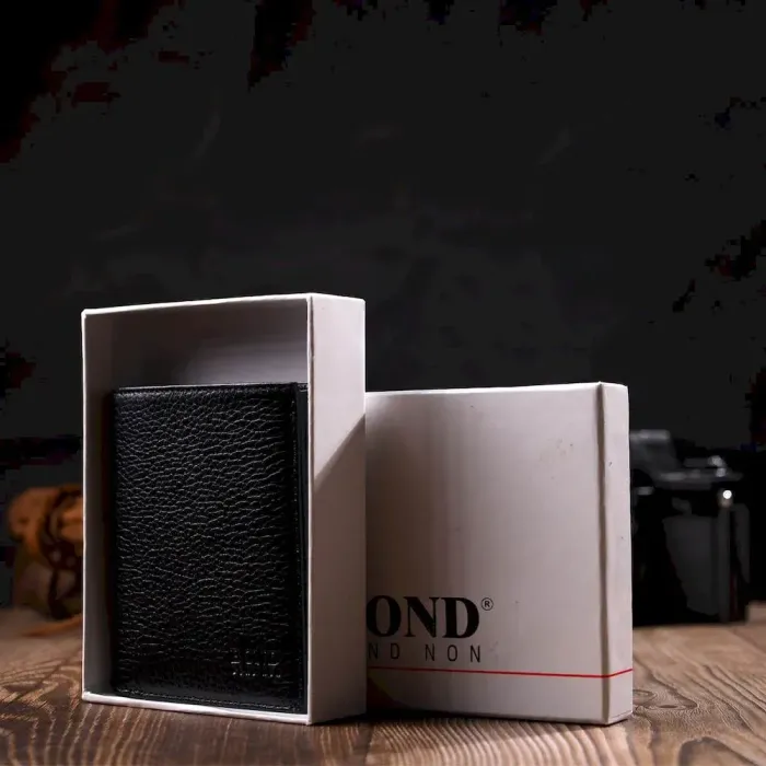 Невеликий чоловічий гаманець із натуральної зернистої шкіри без застібки BOND 21988 Чорний