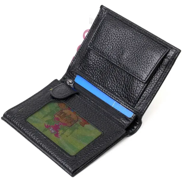 Невеликий чоловічий гаманець із натуральної зернистої шкіри без застібки BOND 21988 Чорний